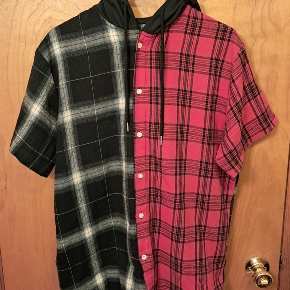 Other - Men's Split Color Button Up Shirt With Hoddie.